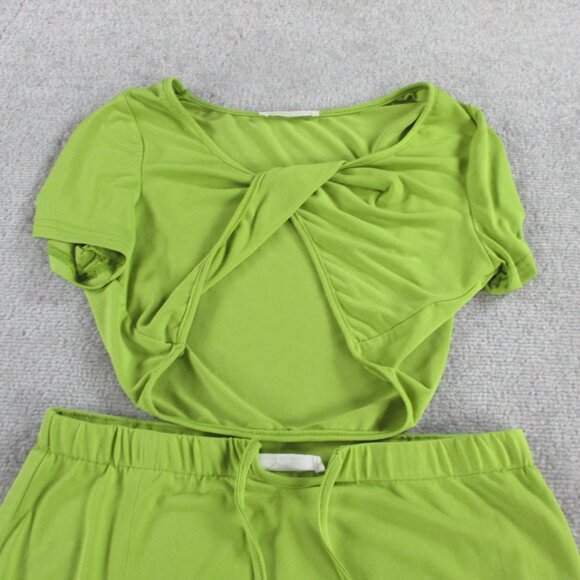 12th Tribe Top and Skirt Set Womens Small Green Twist Cropped EUC - Picture 2 of 10